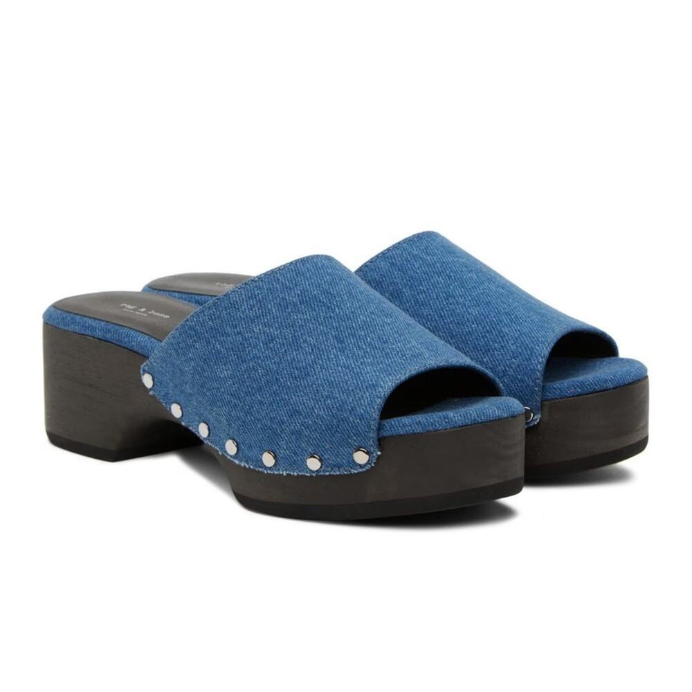New Rag & Bone Denim Open Toe Mara Clog Platform Slide Sandals in Size EU 37